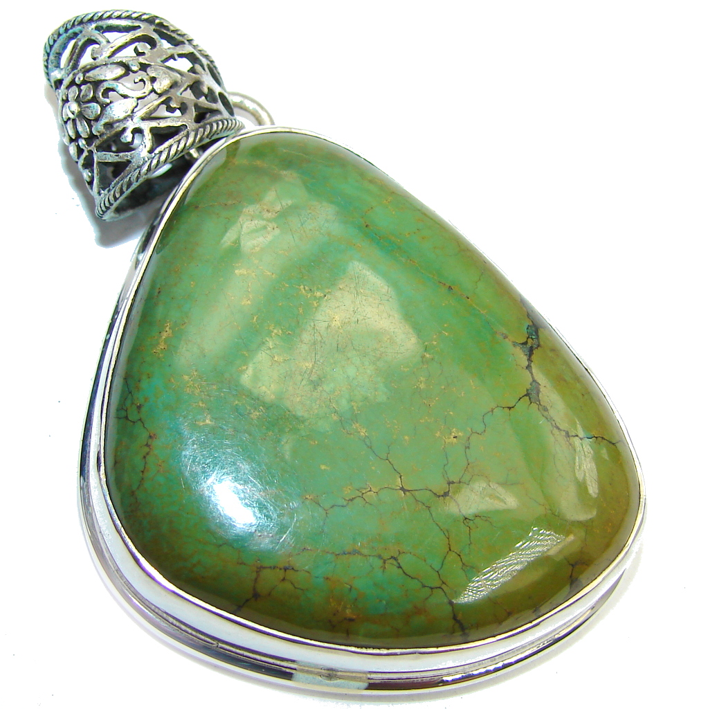 Large! Carico Lake Lime Green Turquoise Sterling Silver Pendant