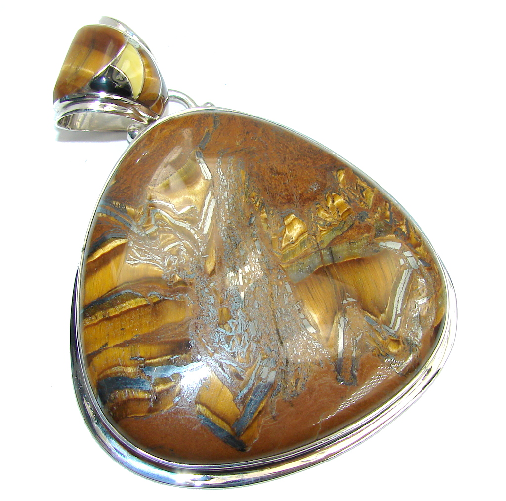 Big! Awesome AAA Brown Tigers Eye Sterling Silver Pendant