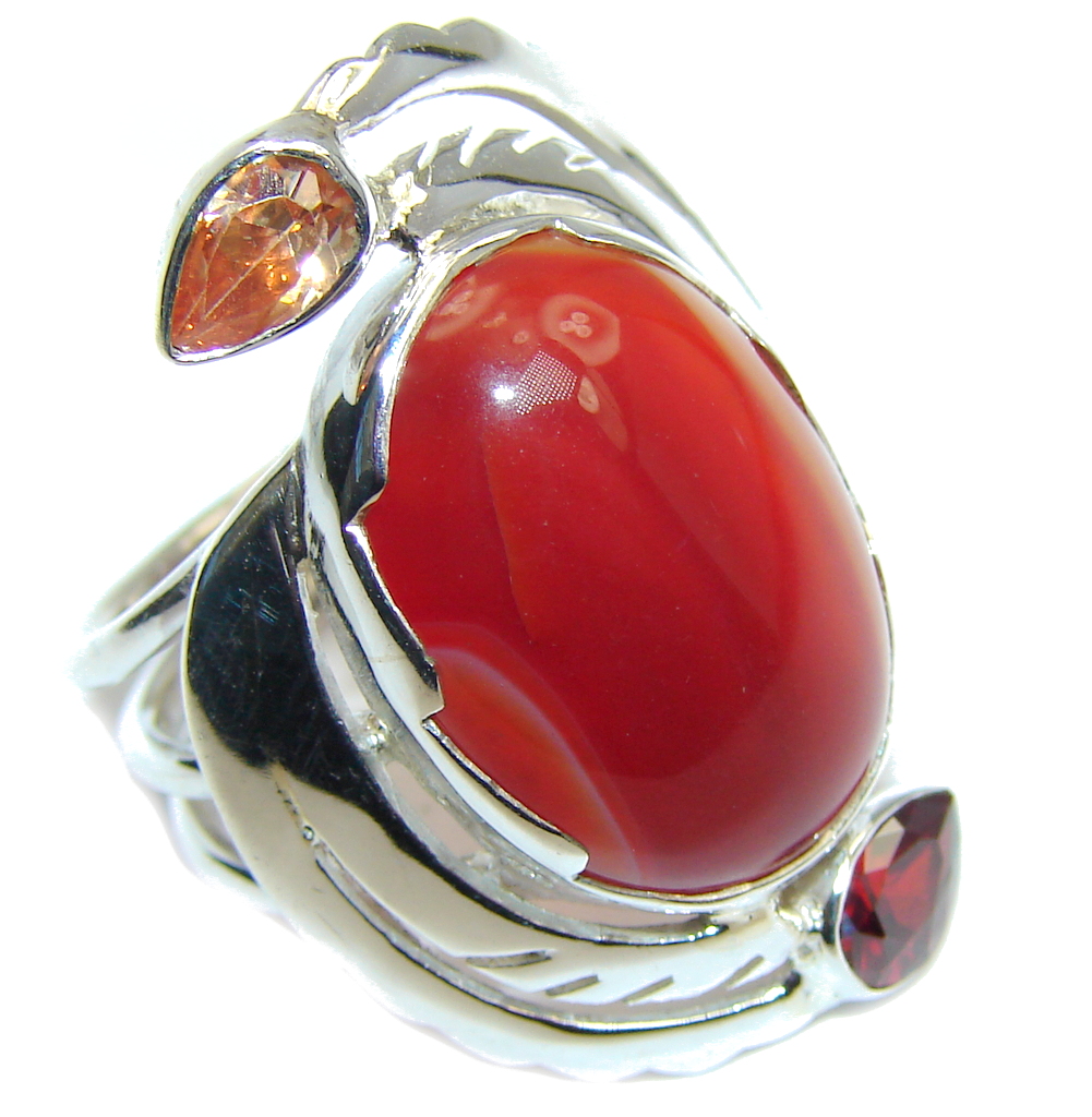 Amazing Orange Carnelian Sterling Silver ring s. 7