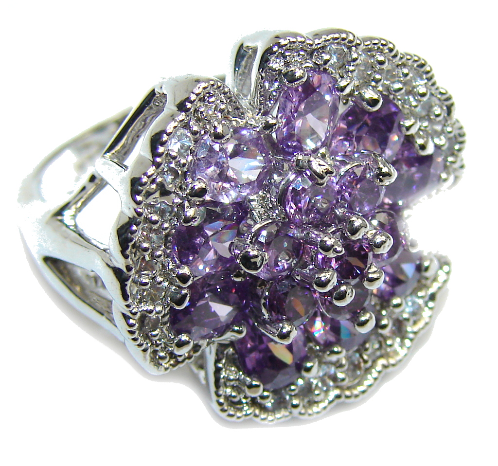 Beautiful Purple Amethyst & White Topaz Sterling Silver ring s. 6 1/4