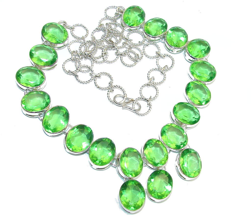 Fresh Island Created Green Peridot Sterling Silver necklace