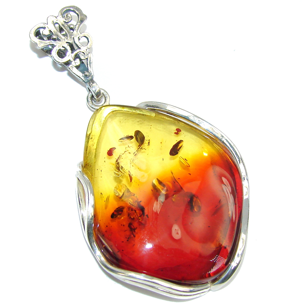 Natural AAA Brown Baltic Polish Amber Sterling Silver Pendant