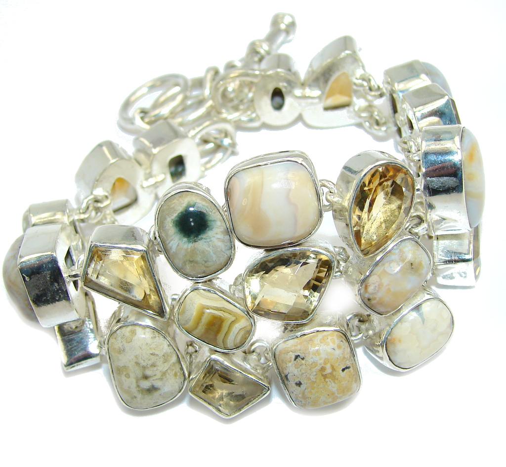 Summer Style Yellow Citrine & Ocean Jasper Sterling Silver Bracelet