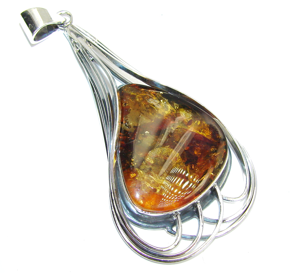 Huge! Natural AAA Baltic Polish Amber Sterling Silver Pendant