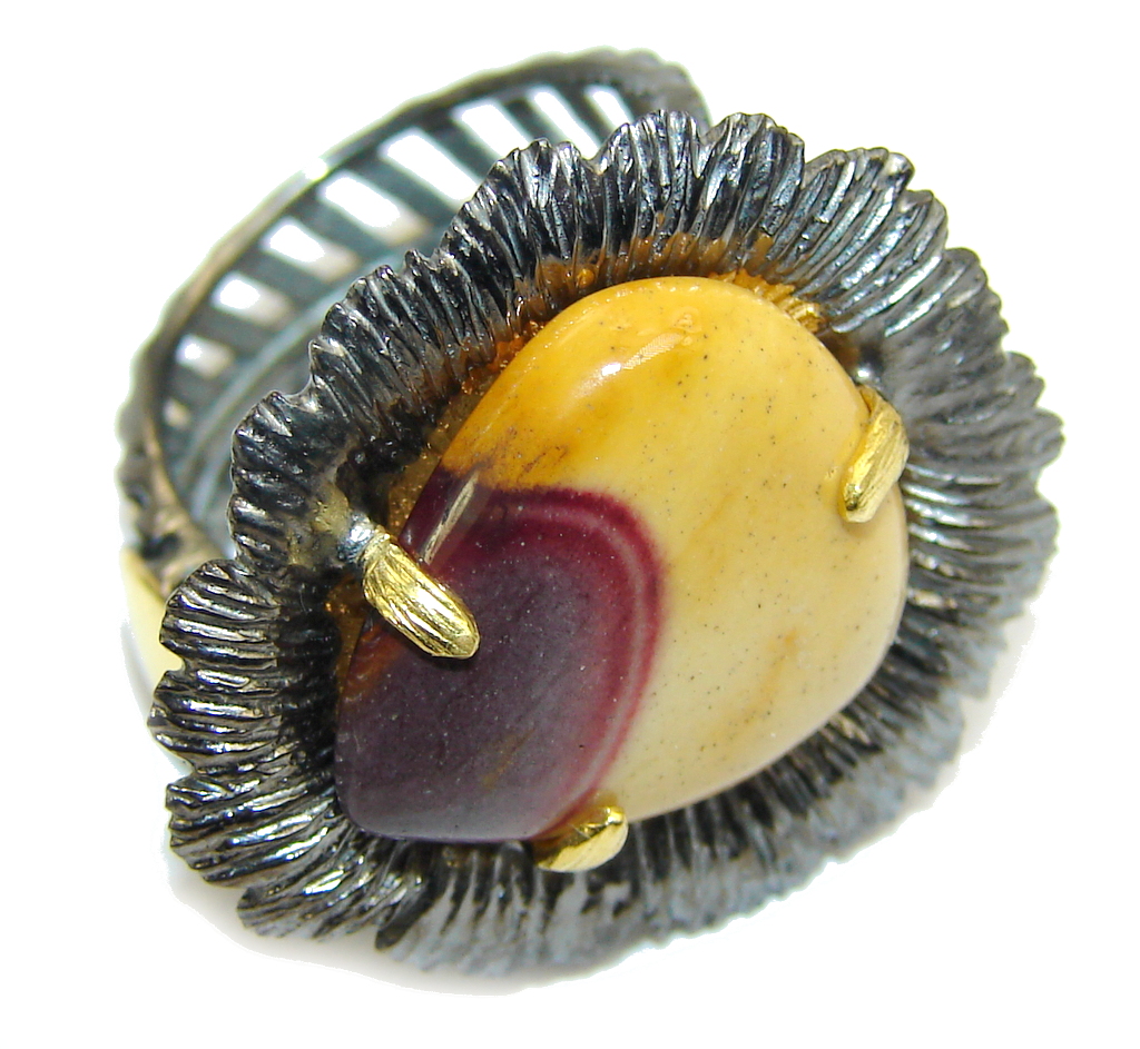 Awesome AAA Mookaite Jasper, Gold Plated, Rhodium Plated Sterling Silver Ring s. 6- adjustable