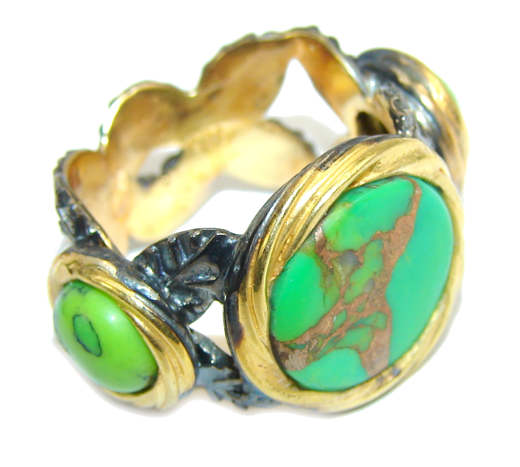 Amazing Copper Green Turquoise, Gold Plated, Rhodium Plated Sterling Silver Ring s. 7