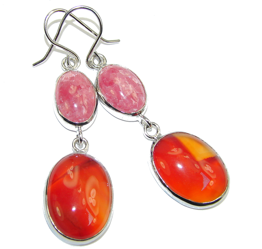 Amazing Pink Rhodochrosite & Carnelian Sterling Silver earrings