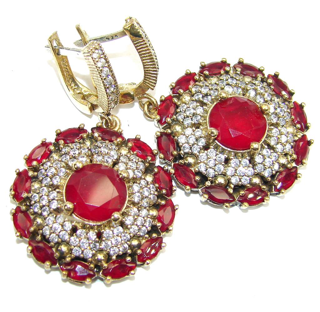 Big Victorian Style Created Red Garnet Sterling Silver earrings