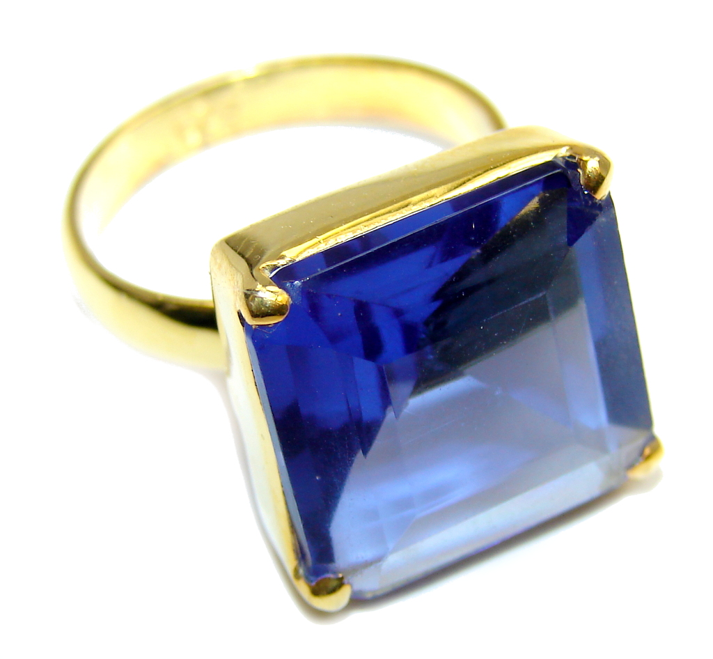 Delicate created Sapphire Gold Plated Sterling Silver ring s. 7