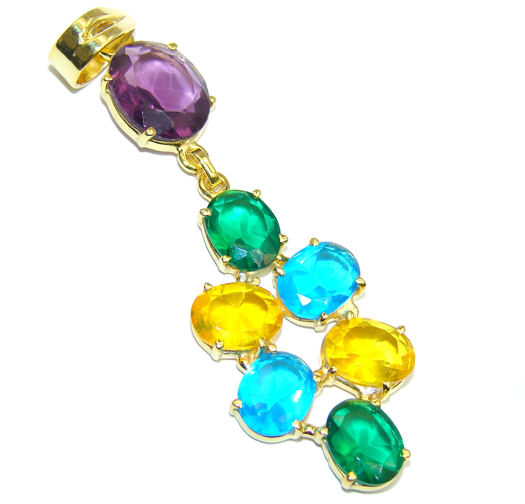 Amazing Multicolored Quartz Gold plated over Sterling Silver Pendant