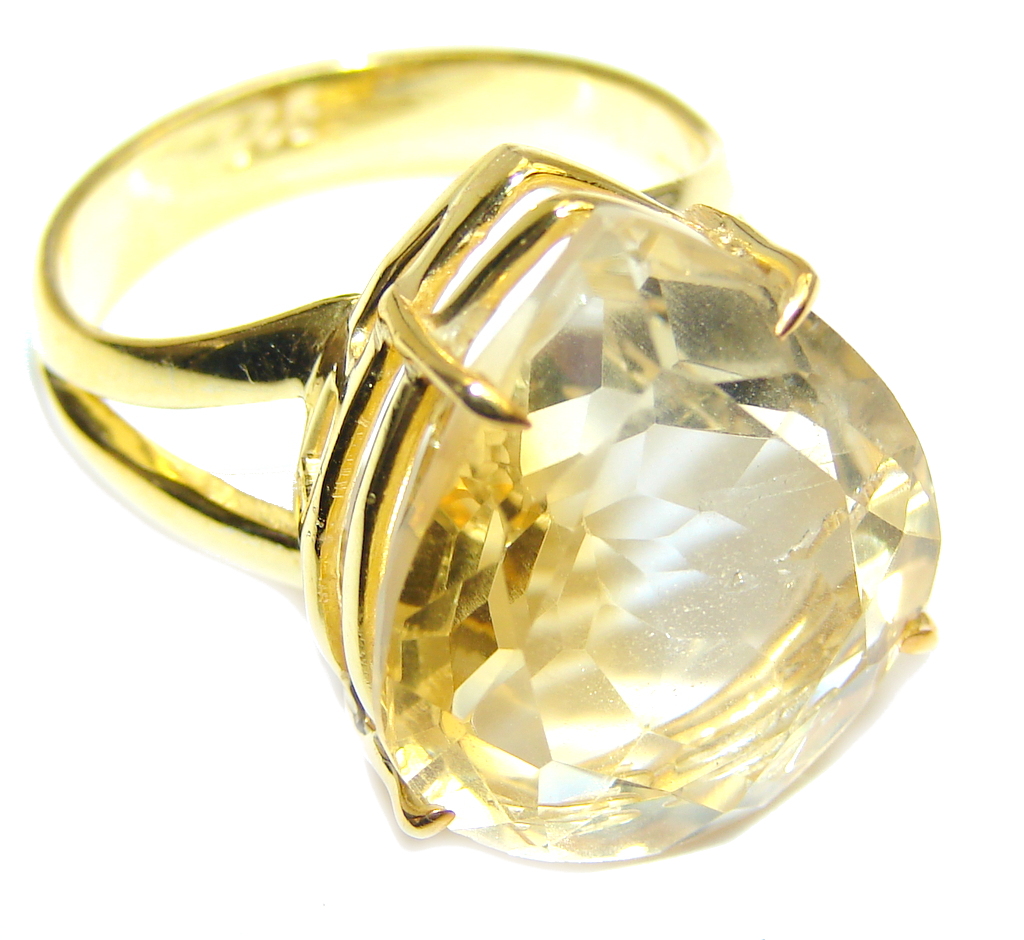 Amazing Genuine Citrine Gold Plated Sterling Silver ring s. 8 1/2
