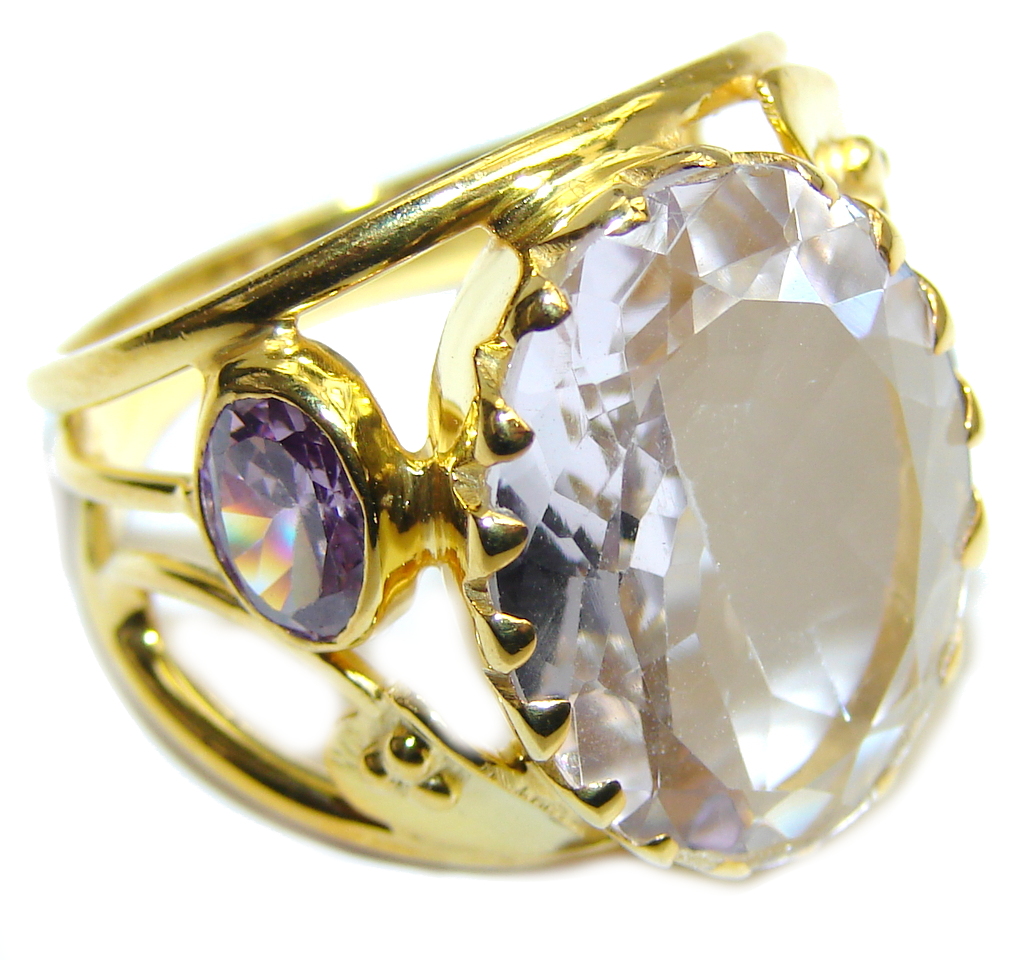 Amazing Light Lilac Quartz Gold Plated Sterling Silver ring s. 8