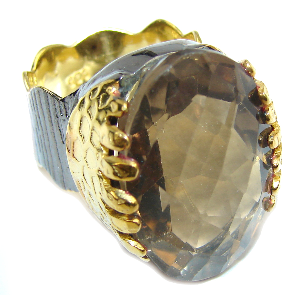 Beautiful Champagne Smoky Topaz Gold Rhodium plated Sterling Silver Ring s. 6