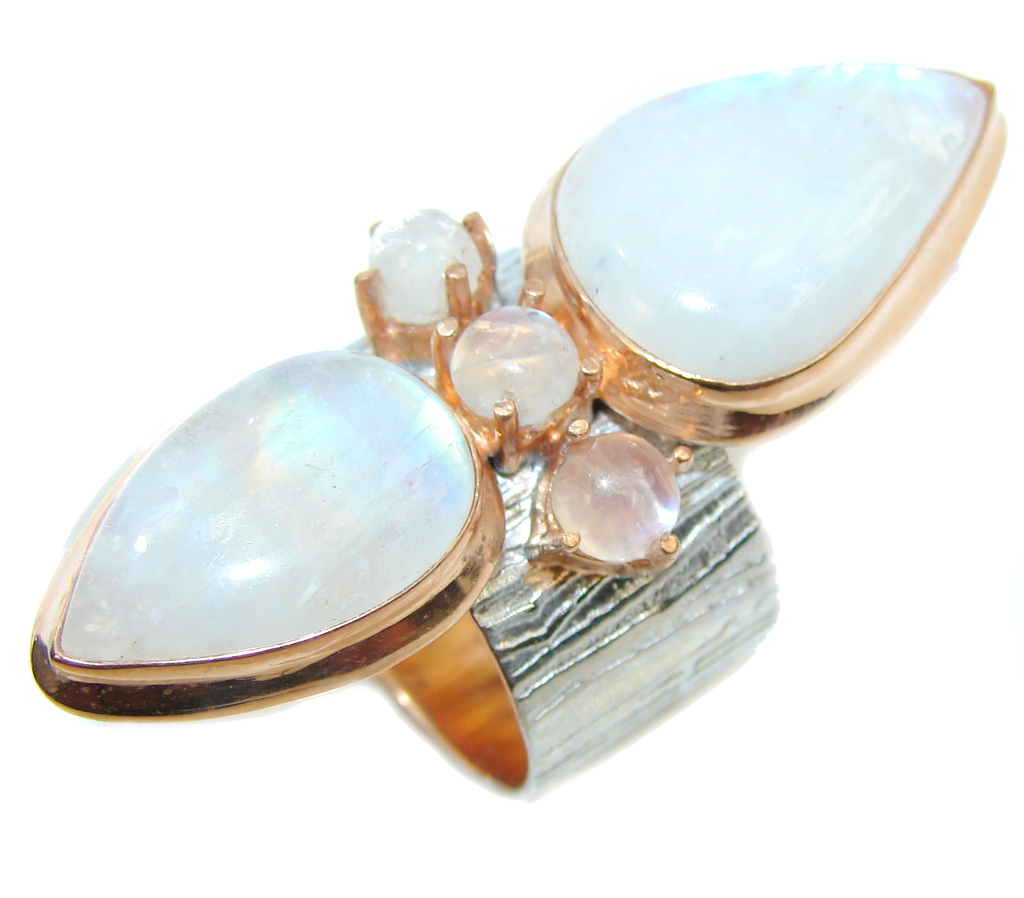 Giant Chunky White Moonstone Rose Gold over Sterling Silver Ring s. 8