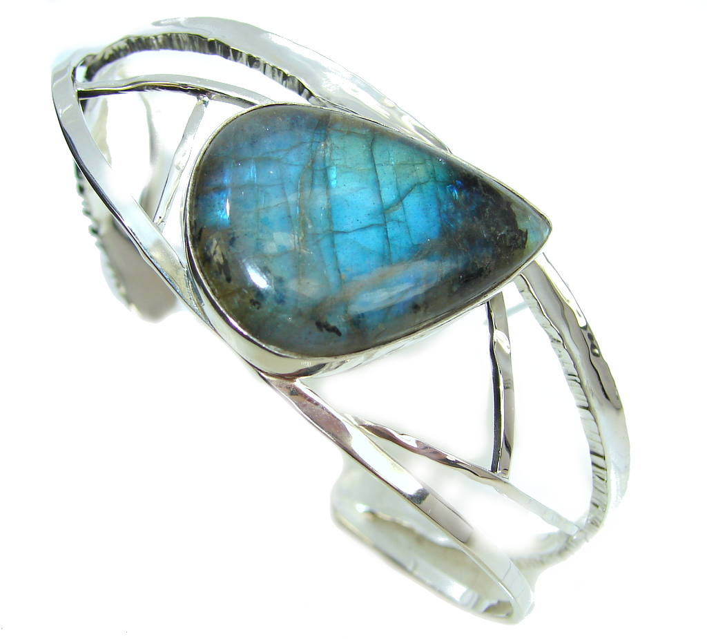 Amazing! Modern Shimmering Labradorite Sterling Silver Bracelet / Cuff