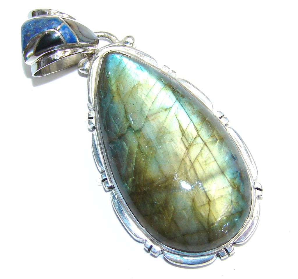 Amazing AAA Blue Fire Labradorite Sterling Silver Pendant