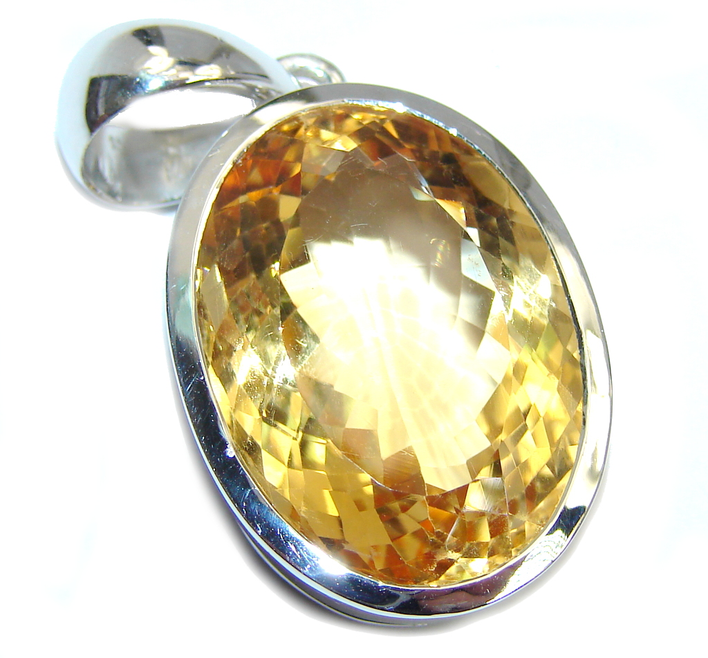 Genuine Oval cut 80 ct. Citrine Sterling Silver Pendant