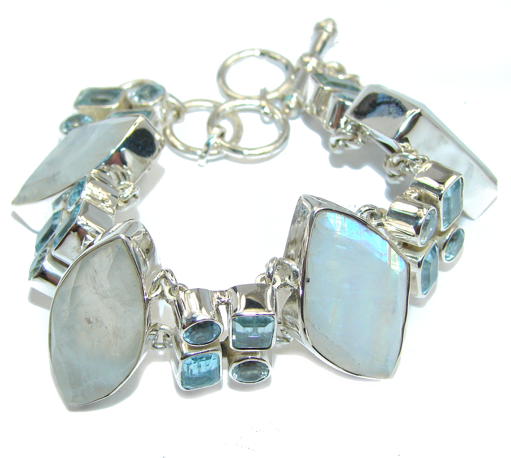 Amazing AAA Blue Larimar & Moonstone & Sterling Silver Bracelet