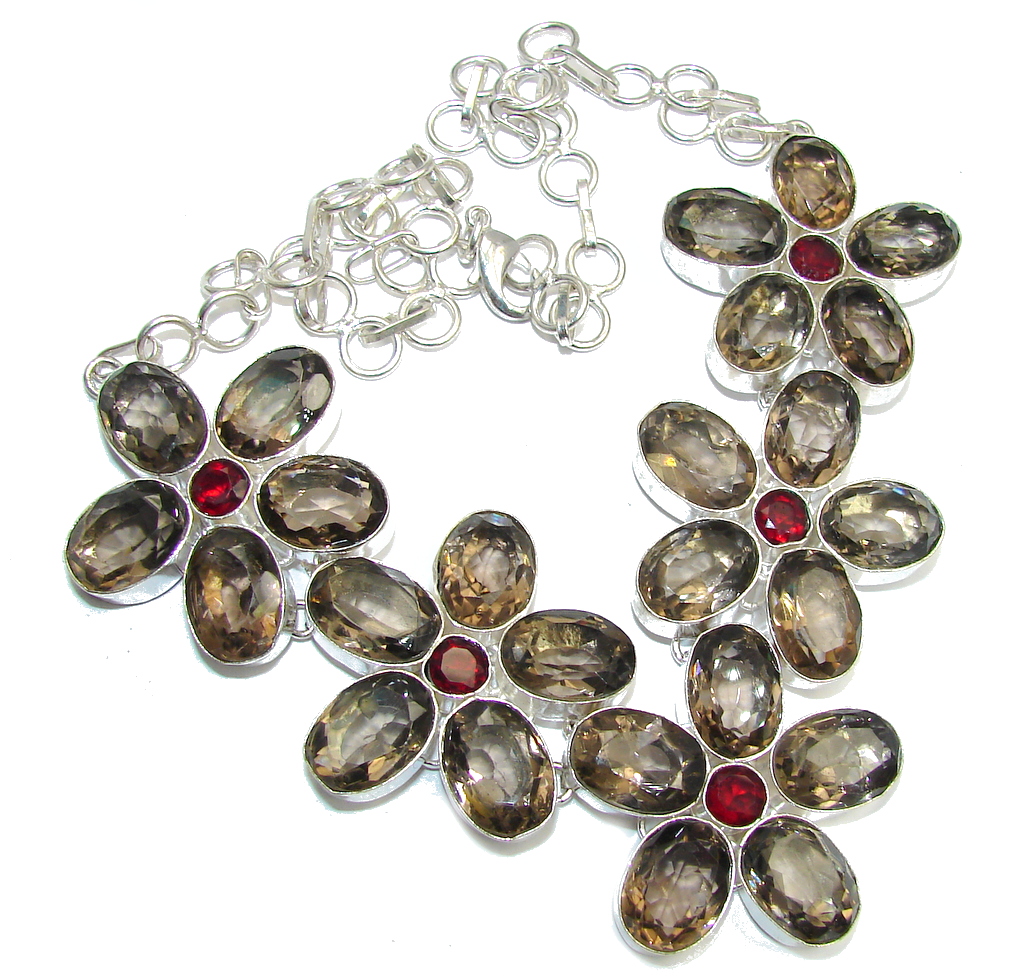 Beautiful created Champagne Smoky Topaz Sterling Silver necklace