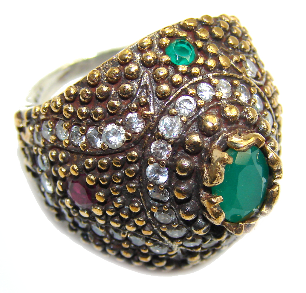 Perfect Green Emerald Sterling Silver Ring s. 7 1/4