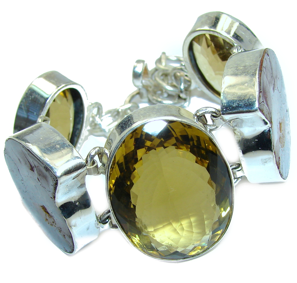 Beautiful Natural Fossilized Ammonite Citrine Fossil Sterling Silver Bracelet