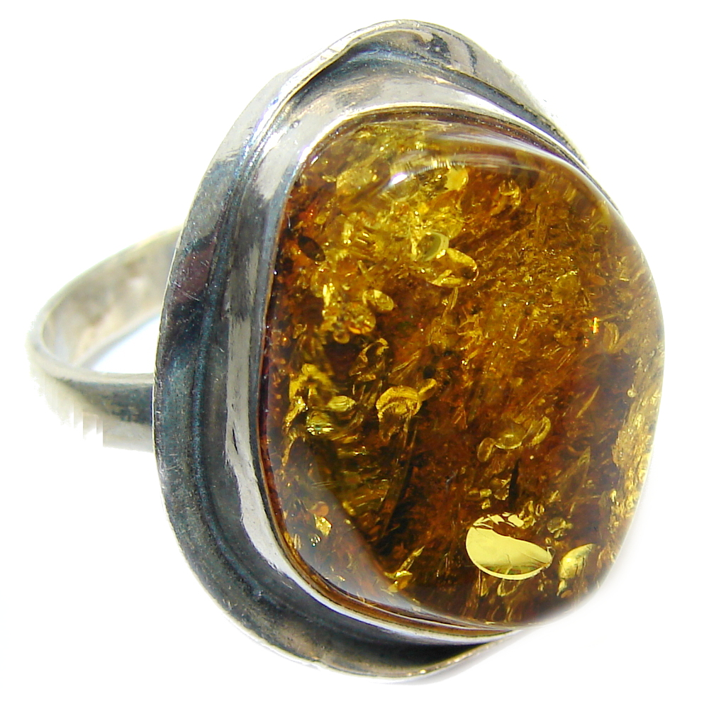 Genuine Polish Amber Sterling Silver Ring s. 9 1/4