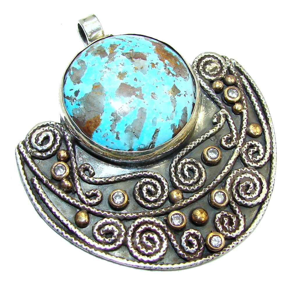 Huge Spider Web Blue composite Turquoise Sterling Silver Pendant