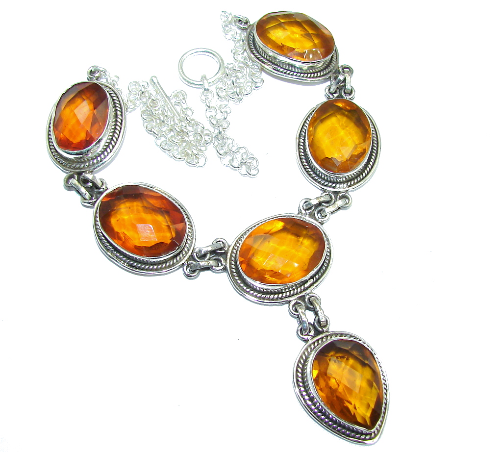 Amazing created Golden Topaz Handcrafted Sterling Silver necklace