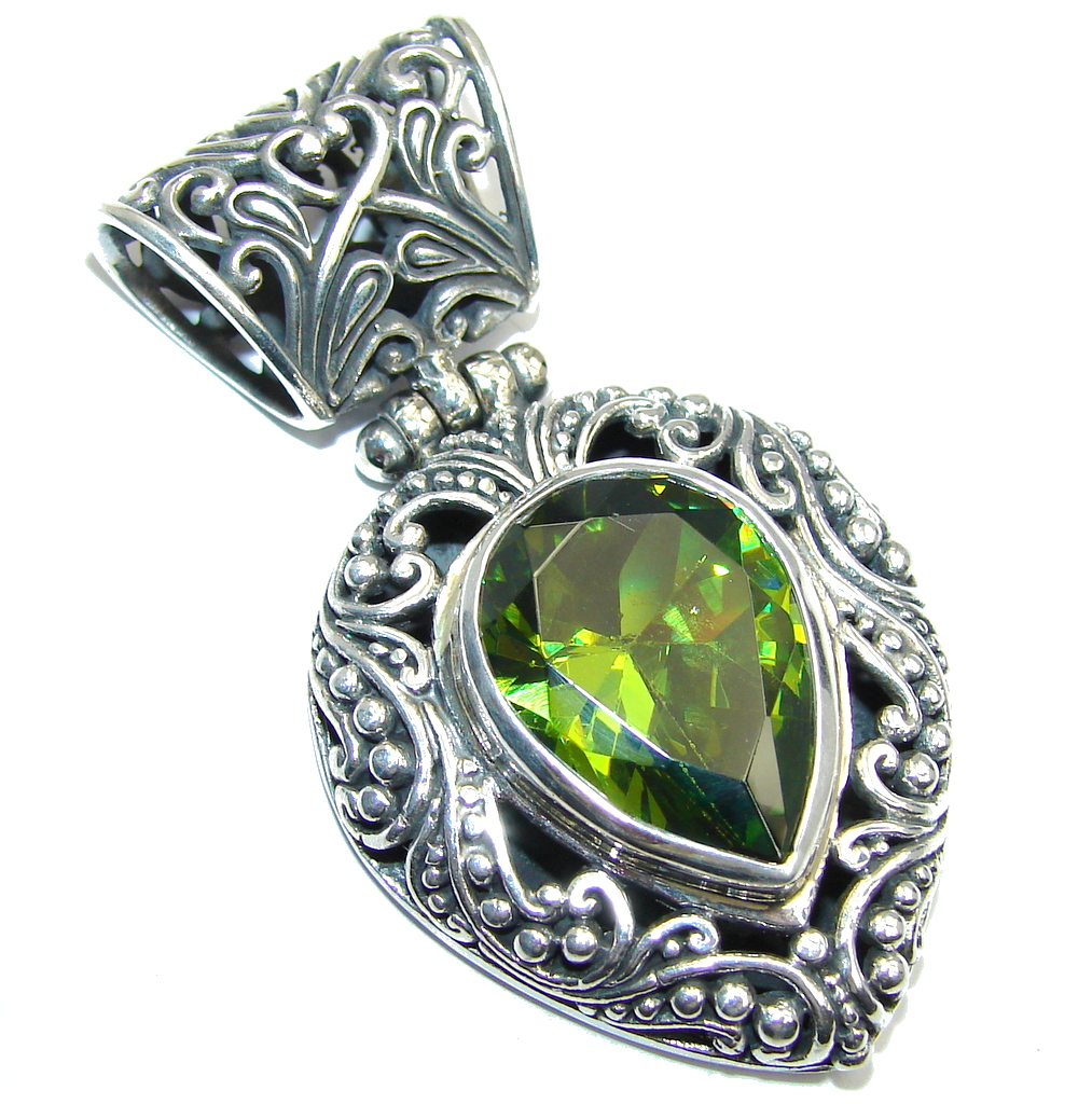 Big! Bali Secret Peridot entirely handcrafted Sterling Silver Pendant