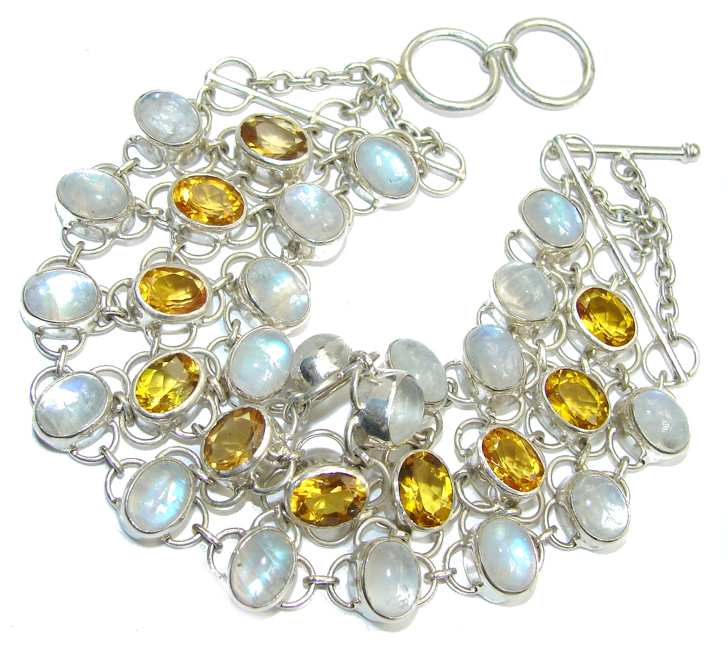 Amazing AAA faceted Citrine & Moonstone & Sterling Silver Bracelet