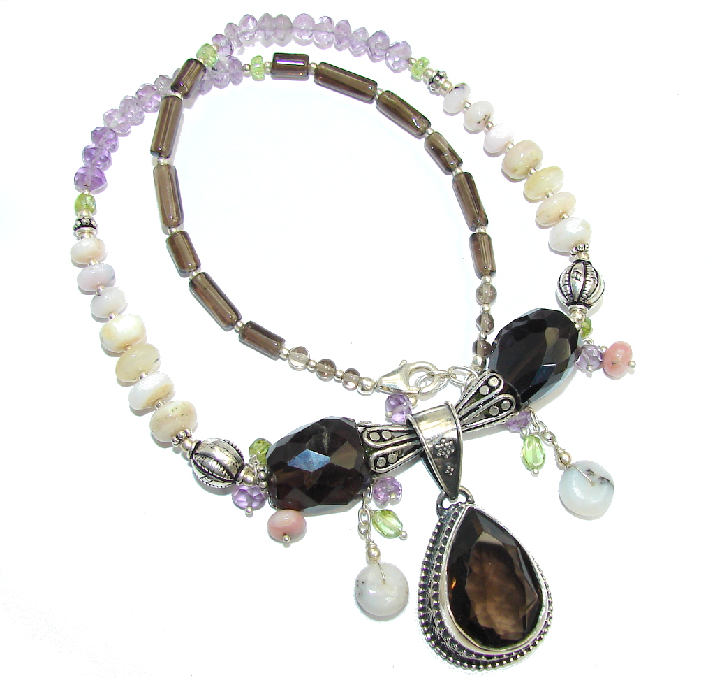 Beautiful India Charm Champagne Smoky Topaz Sterling Silver necklace
