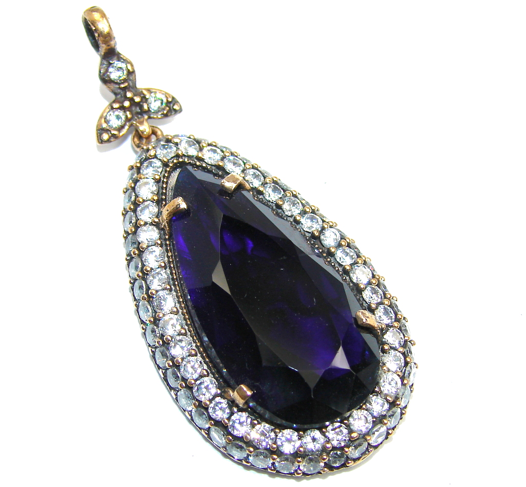 Perfect created Sapphire & White Topaz Sterling Silver Pendant