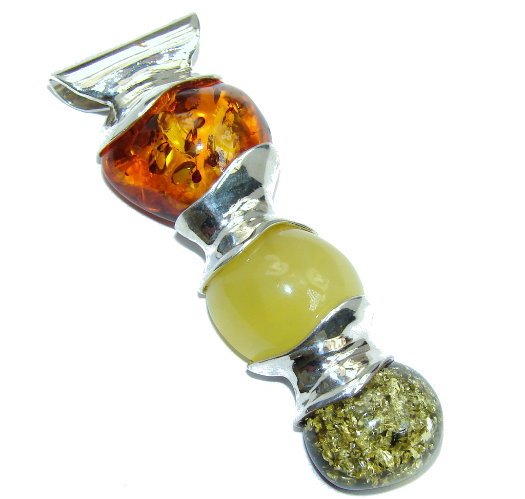 Genuine AAA Yellow Baltic Polish Amber Sterling Silver Pendant