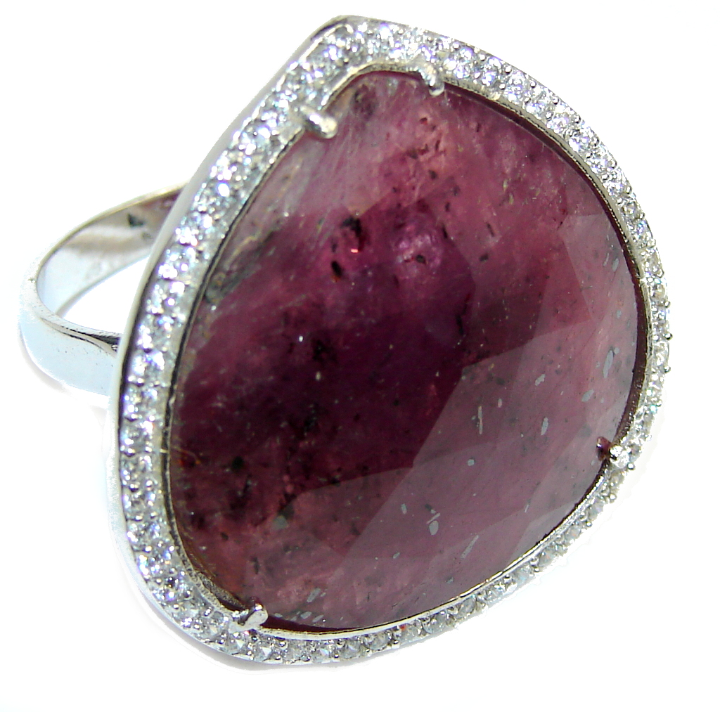 Genuine AAA Pink Ruby & White Topaz Sterling Silver ring; s. 8 1/4
