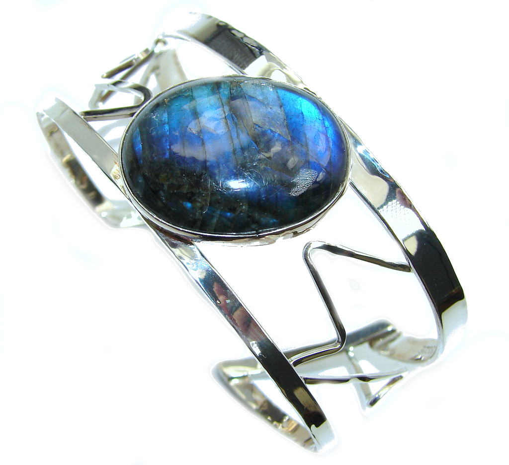 Beautiful Modern Shimmering Labradorite Sterling Silver Bracelet / Cuff