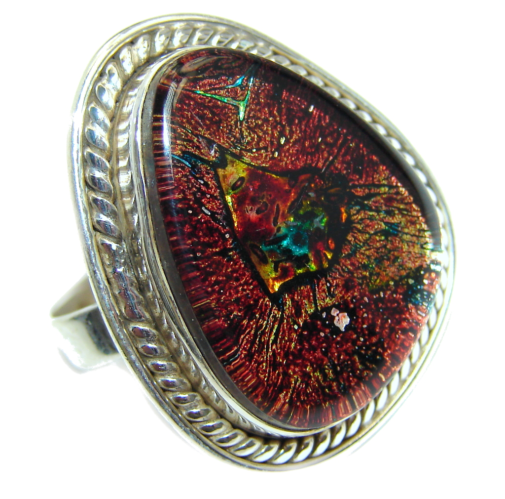 Excellent!! Dichroic Glass Sterling Silver ring s. 10