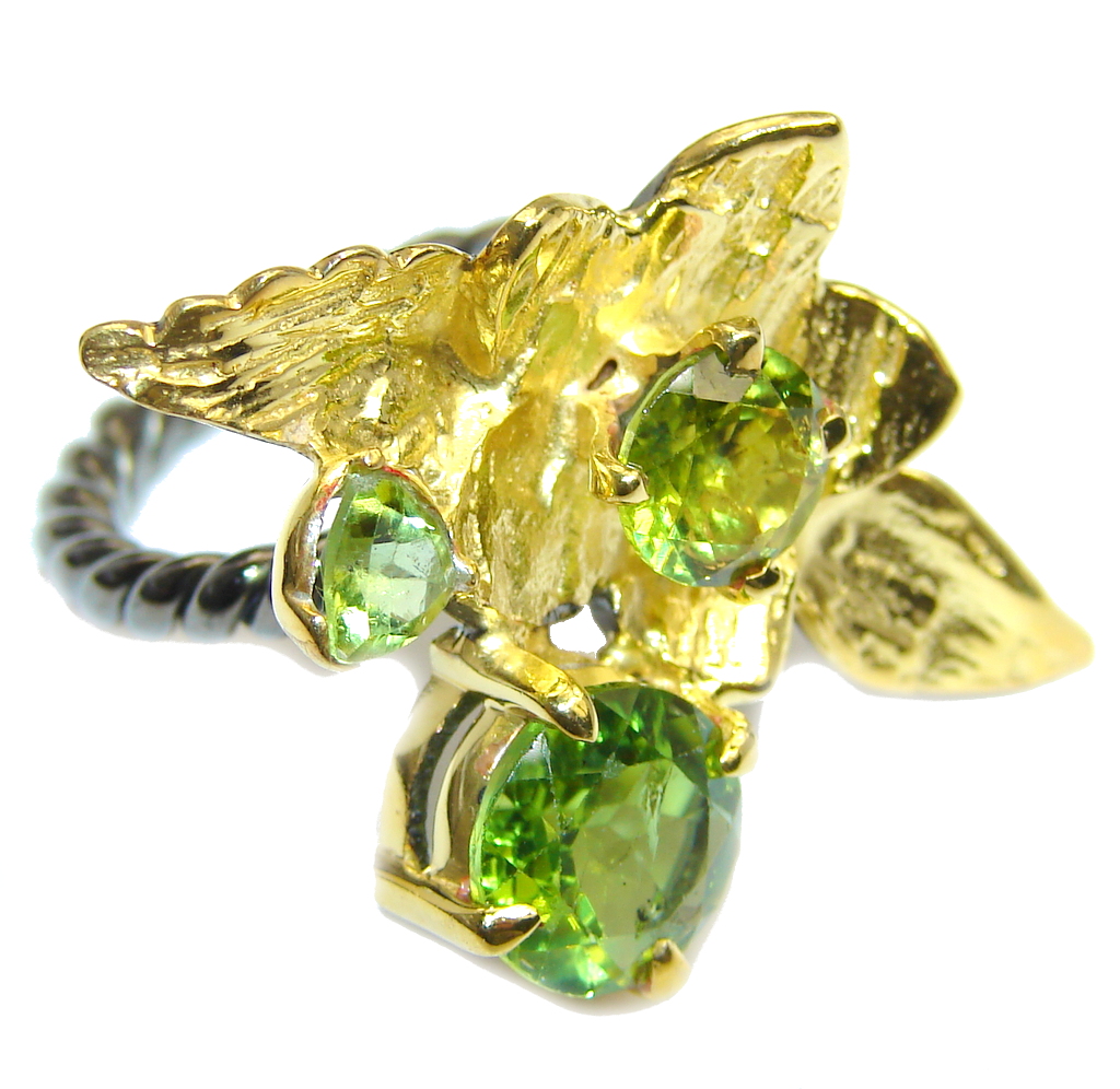 Great Style Peridot Gold Rhodium over Sterling Silver Ring s. 6 1/2