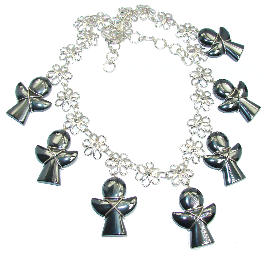 One of the kind Beautiful Angels Hematite Sterling Silver Necklace