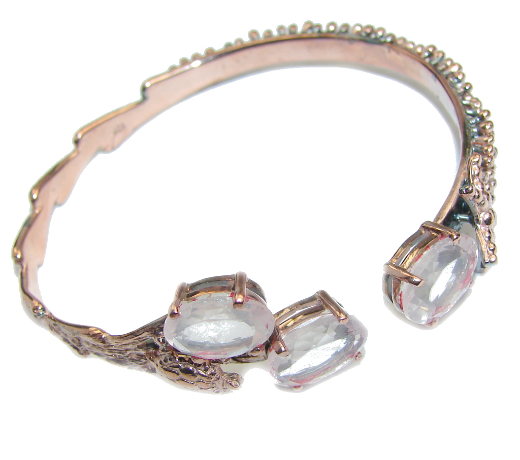 Romantic Style! Rose Quartz Gold Rhodium Plated Sterling Silver Bracelet