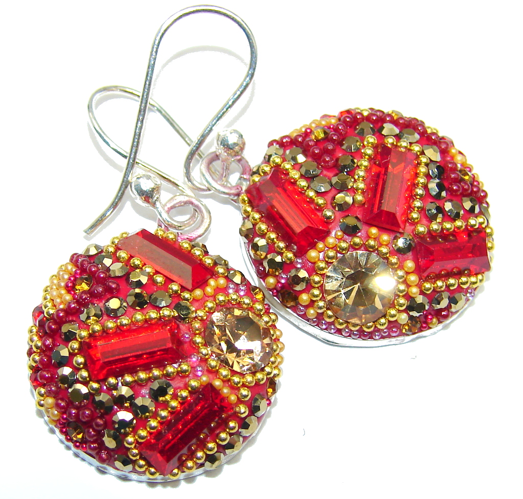Handcrafted In Mexico Red Dichroic Glass Sterling Silver earrings