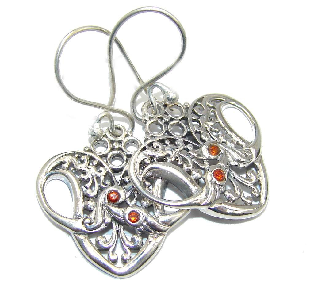 Bali Art Red Garnet Sterling Silver handmade earrings