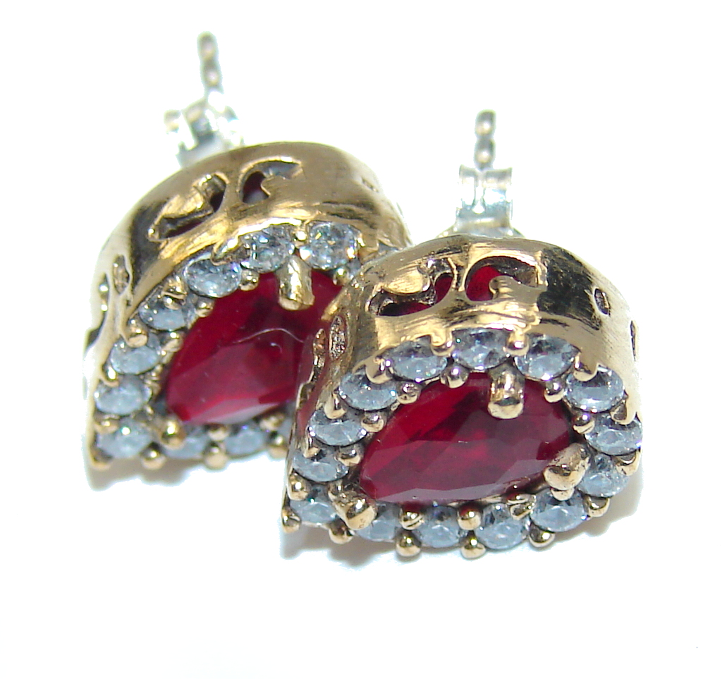 Delicate Pink Ruby, Gold Plated Sterling Silver earrings