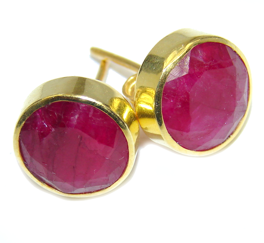 Delicate Pink Ruby, Gold Plated Sterling Silver earrings