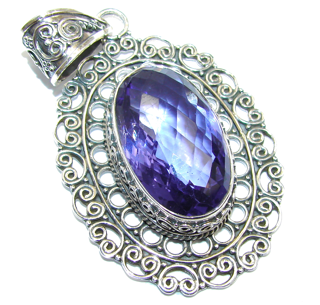 Amazing created Tanzanite color Quartz Sterling Silver Pendant