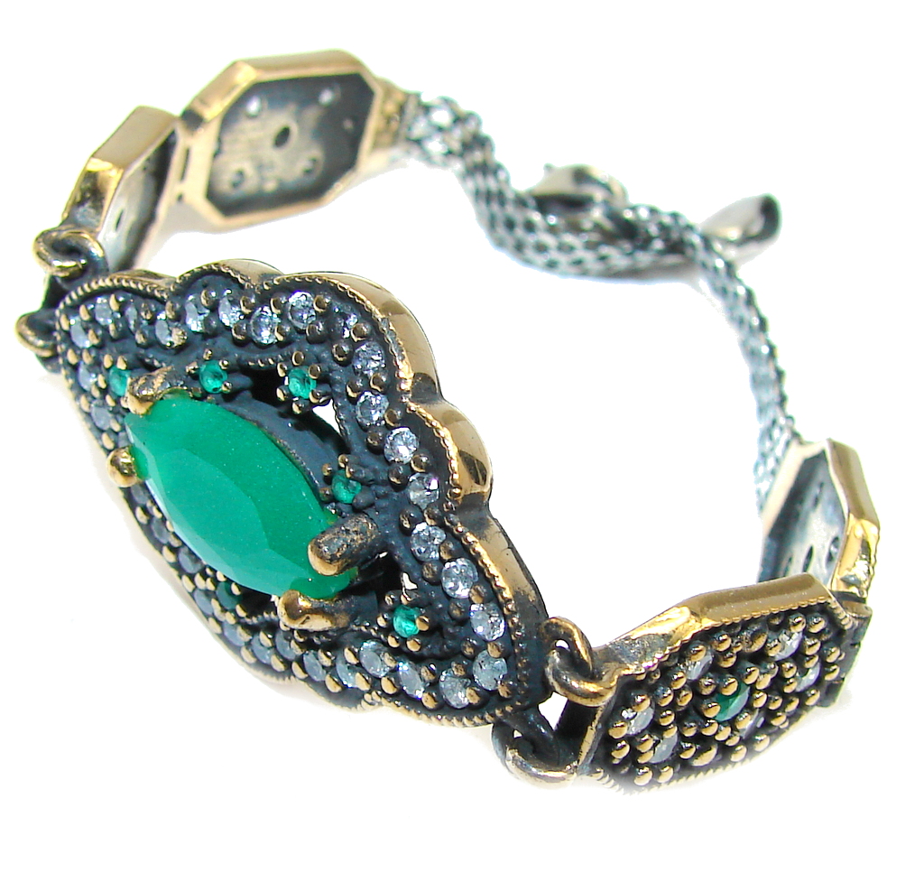 Victorian Style created Emerald & Ruby & White Topaz Sterling Silver Bracelet
