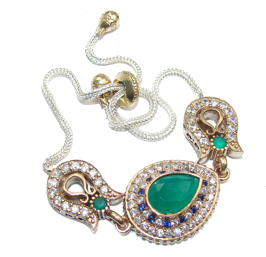 Victorian Style created Emerald & Ruby & White Topaz Sterling Silver Bracelet