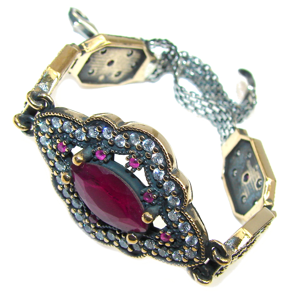 Victorian Style created Ruby & White Topaz Sterling Silver Bracelet