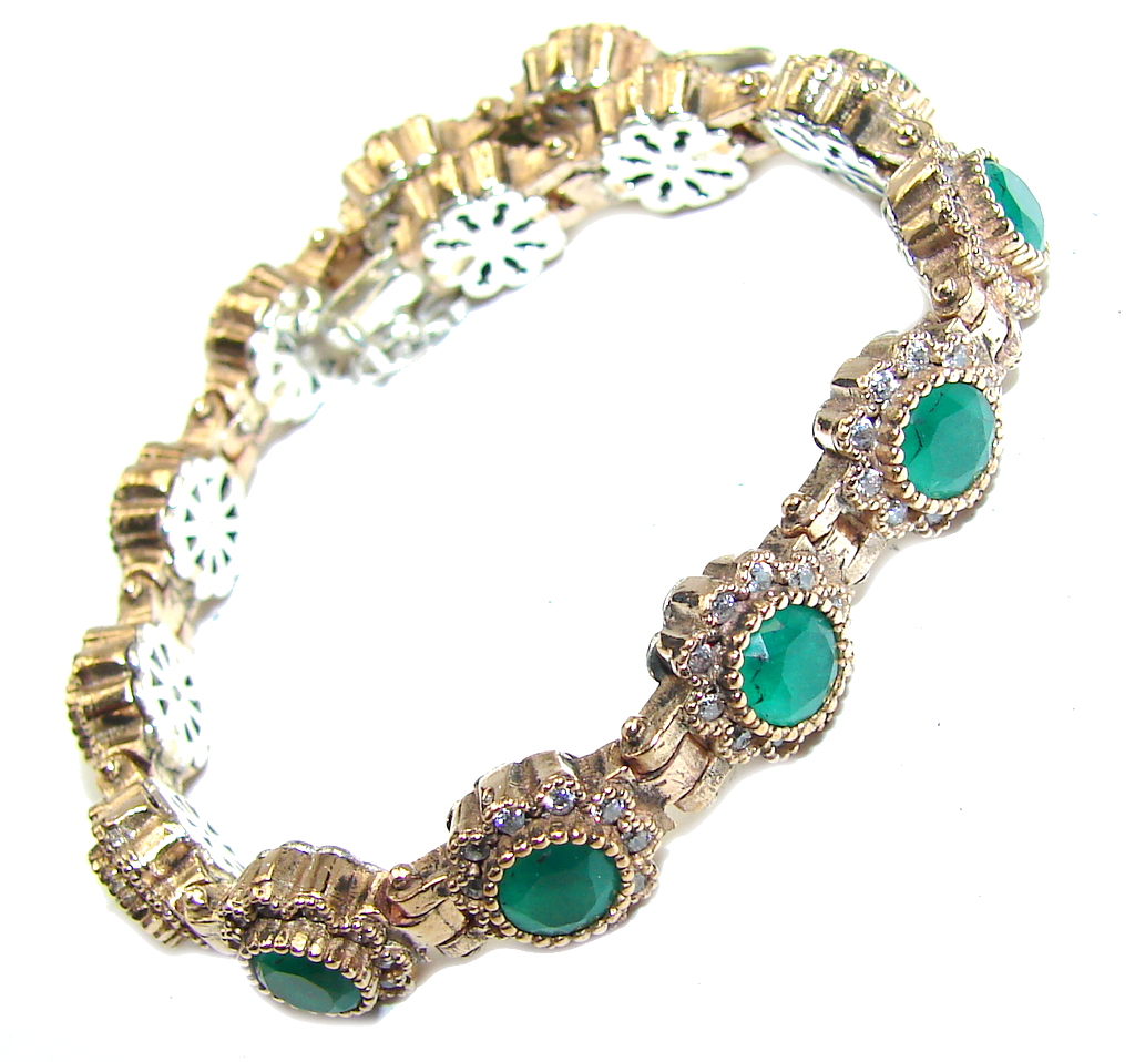 Victorian Style created Emerald White Topaz Sterling Silver Bracelet