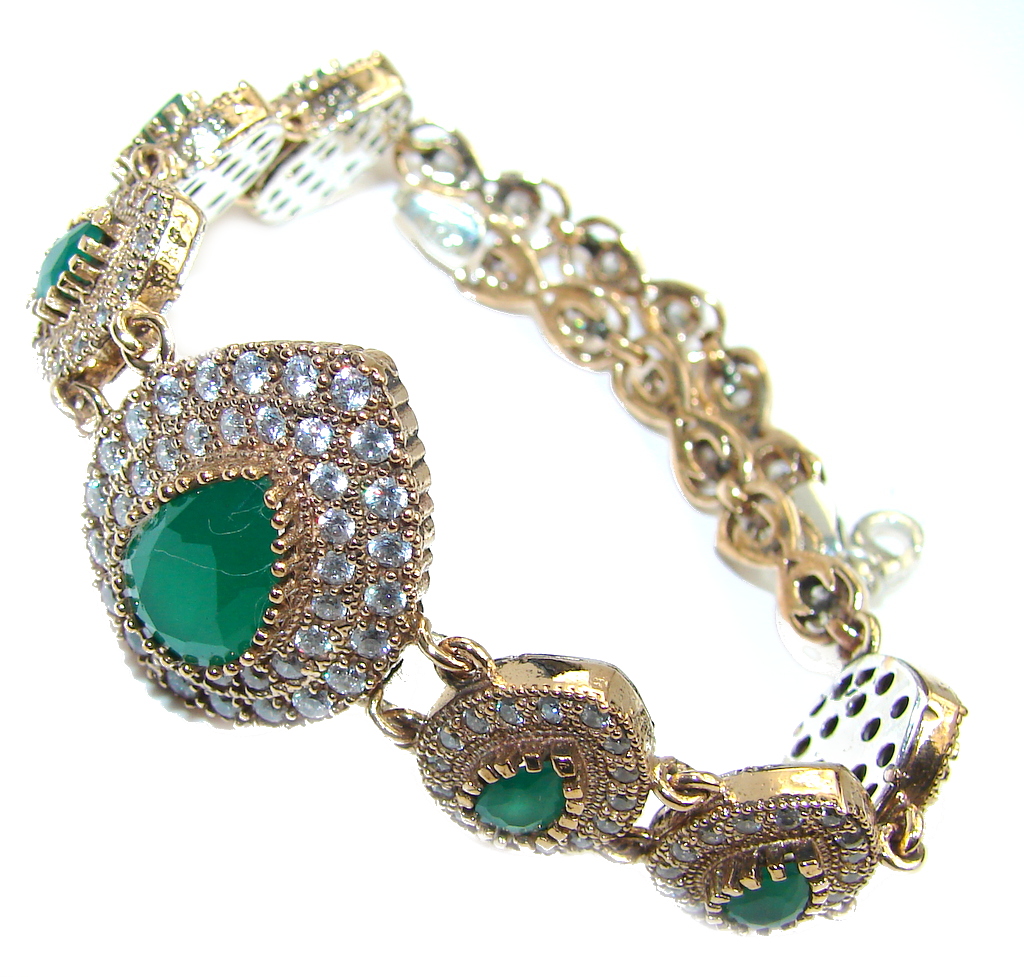 Victorian Style created Emerald & White Topaz Sterling Silver Bracelet