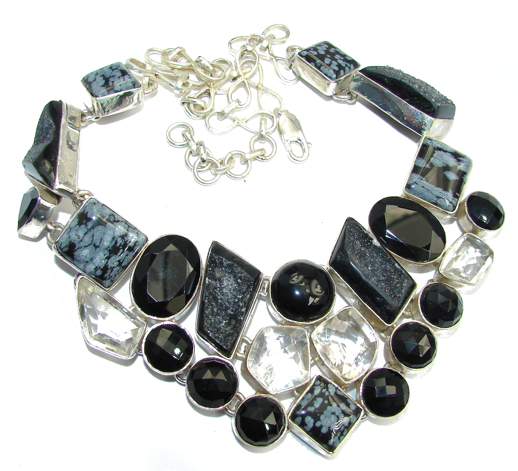 Huge Awesome Snowflake Obsidian Sterling Silver necklace